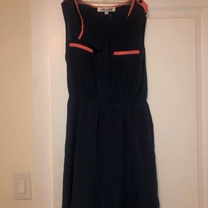 Pink and navy blue midi dress